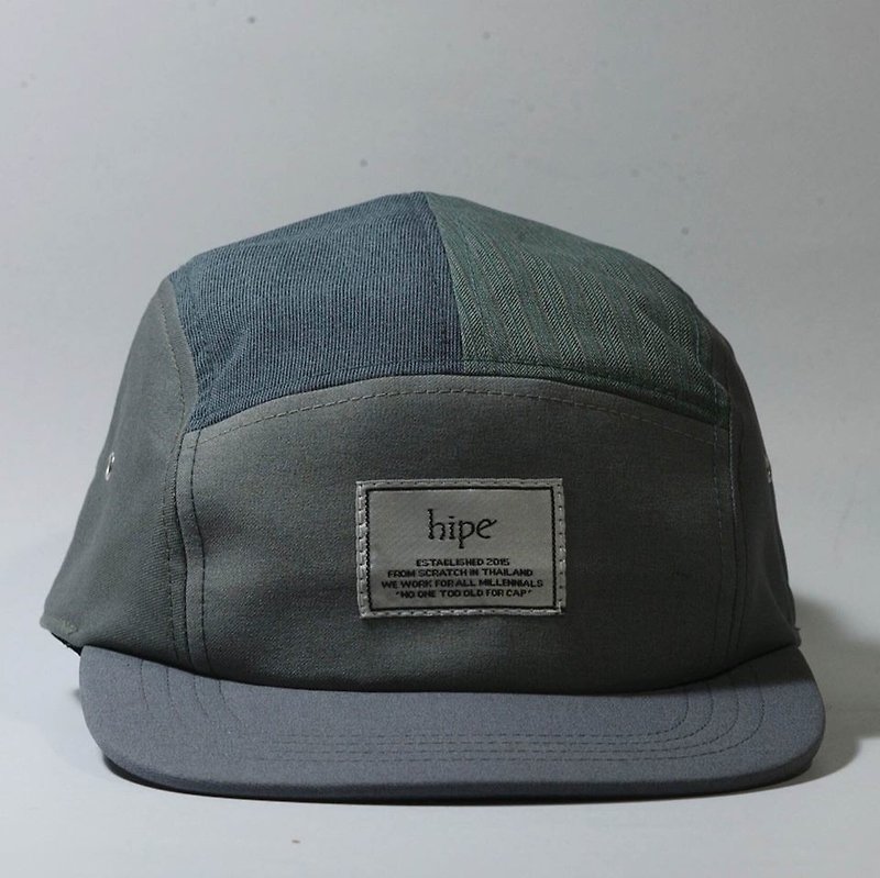 grey tone patchwork 5panel cap - 帽子 - 棉．麻 灰色