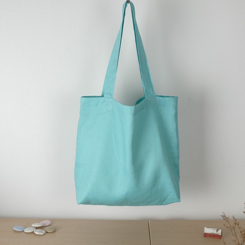 Turquoise Linen Tote Bag (Rainbow Series) - 侧背包/斜挎包 - 棉．麻 蓝色