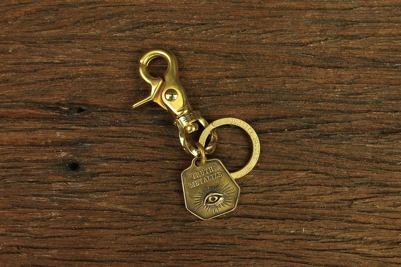 【METALIZE】旋转麻花扣"TRUTH"黄铜牌钥匙圈 - 钥匙链/钥匙包 - 其他金属 