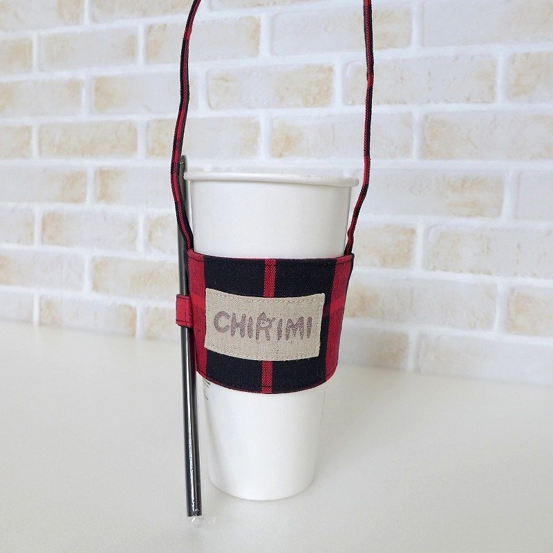 环保饮料提袋 《红黑格纹》 - 随行杯提袋/水壶袋 - 棉．麻 