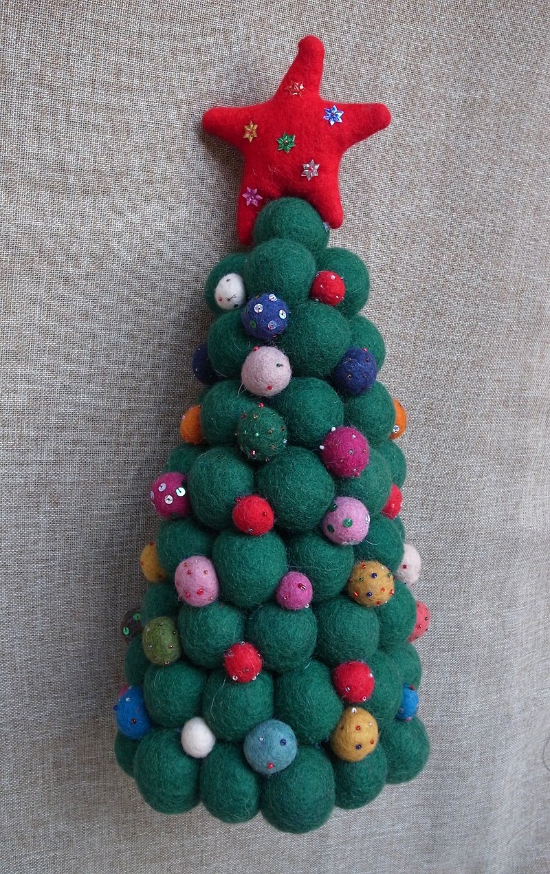 圣诞节 圣诞布置 手工 羊毛毡球球 圣诞树 - 摆饰 - 羊毛 绿色