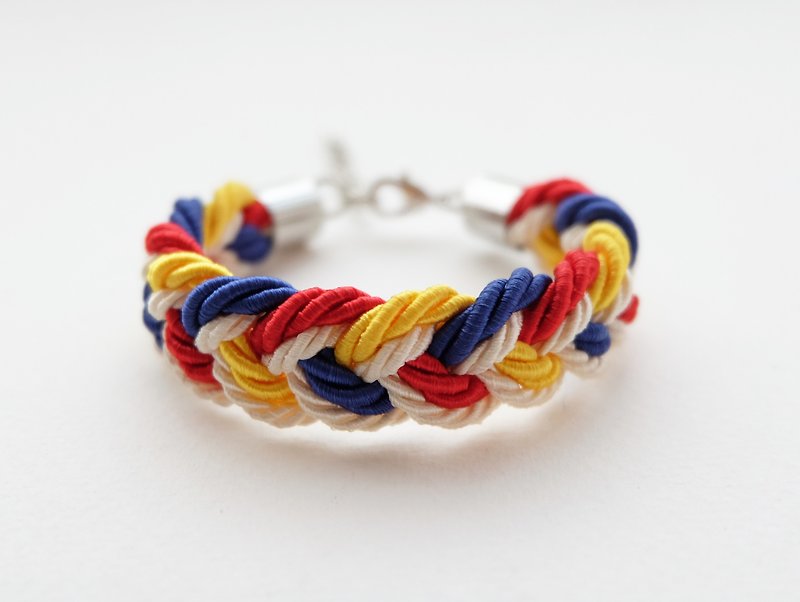Yellow red blue cream rope braided bracelet - 手链/手环 - 其他材质 多色