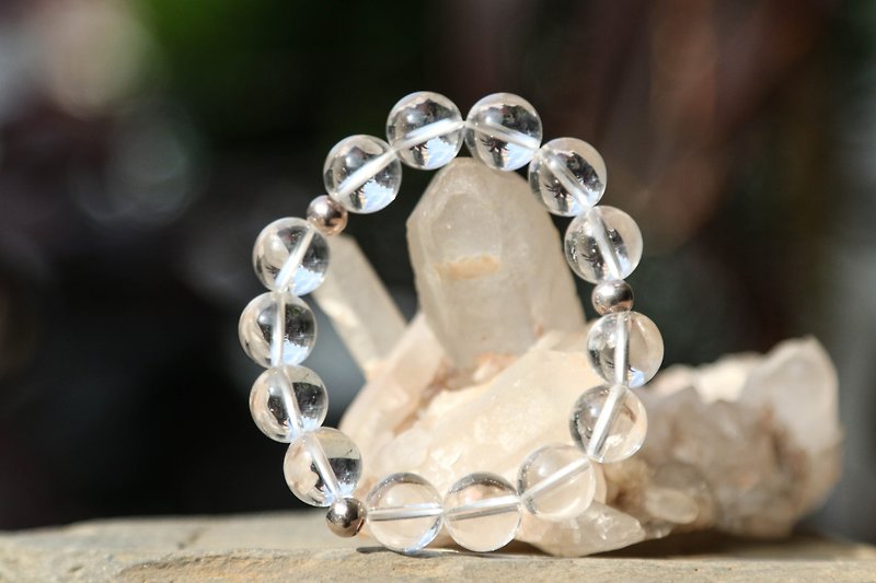 【手环系列】11.9mm白水晶+纯银珠手环 (欢迎定制) - 手链/手环 - 宝石 白色