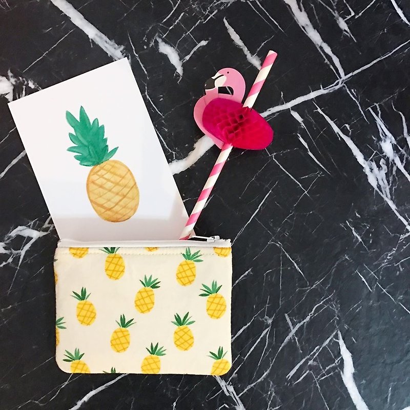 🍍迈阿密风情🍍菠萝 零钱包/散纸包 Miami Style Pineapple Coins Bag - 零钱包 - 棉．麻 黄色