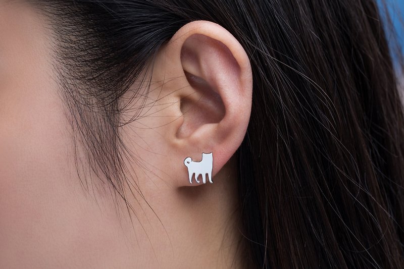 柴犬耳针 狗狗背影系列-抗敏医疗钢(可改夹式) - 耳环/耳夹 - 不锈钢 银色