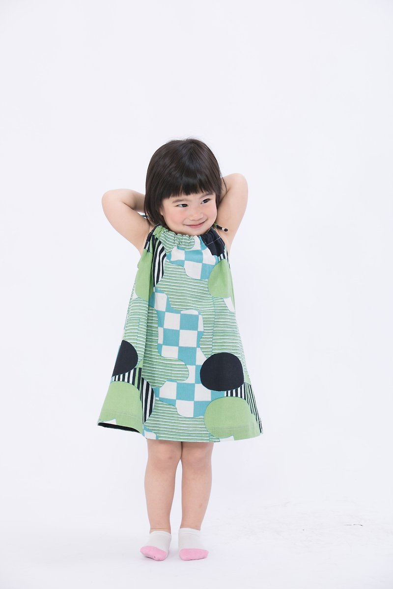 小女孩洋装-青竹游戏场细肩带小洋装-公平贸易 - 童装礼服/连衣裙 - 棉．麻 绿色