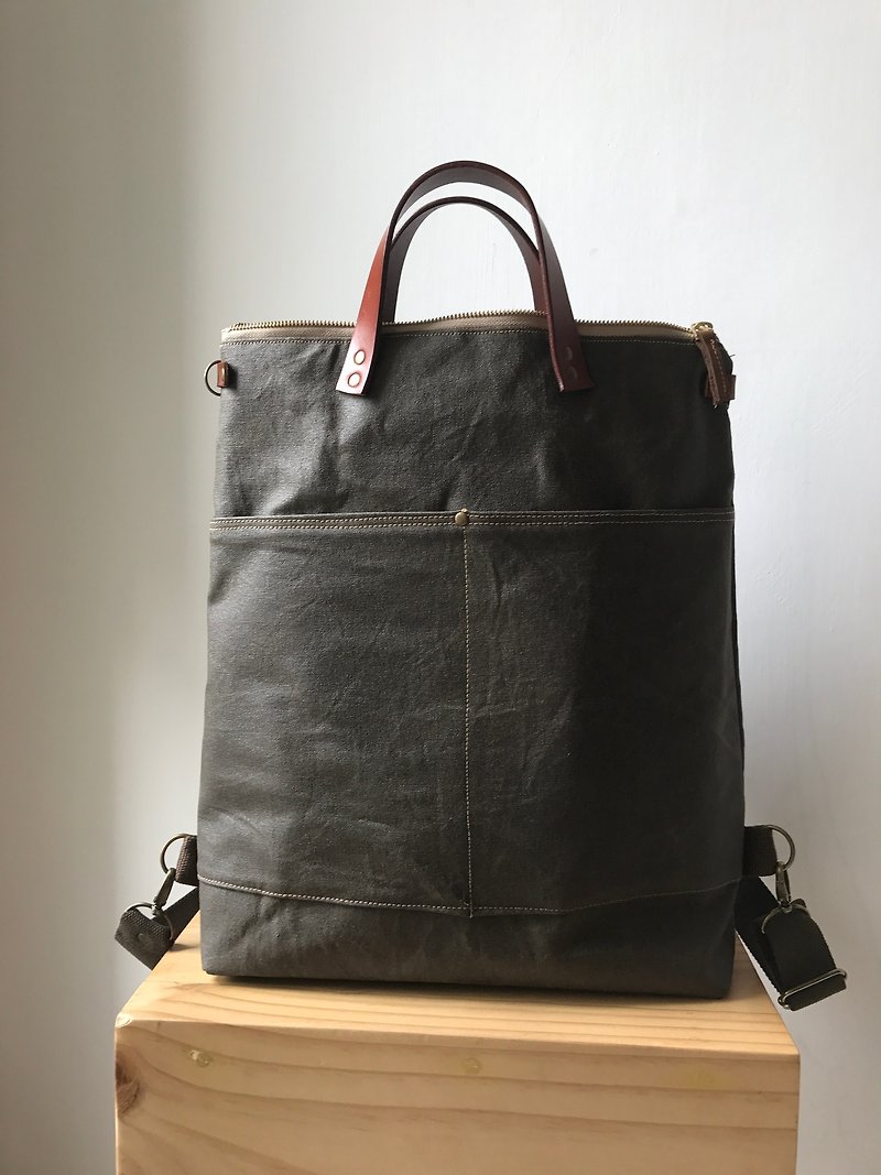 2way tote bag backpack bag 两用背包 侧背包 15寸电脑袋 后背包 - 后背包/双肩包 - 防水材质 咖啡色