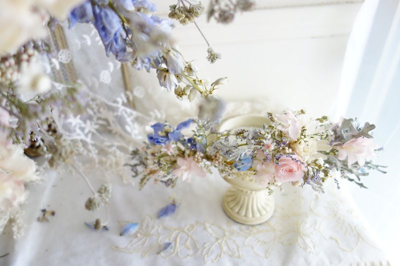 婚礼花饰-气质粉蓝仙气花环 - 发饰 - 植物．花 粉红色