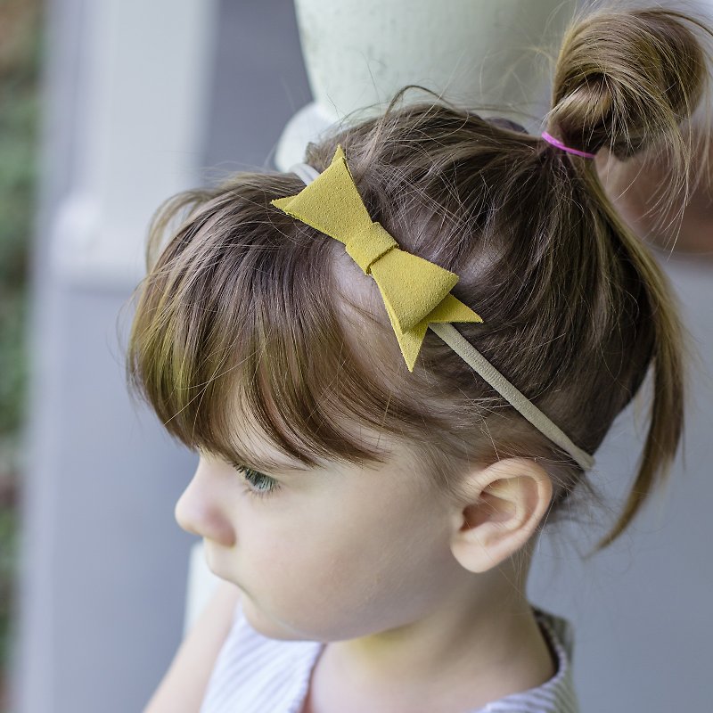 儿童发带两件组 黄色及紫色头带 弥月礼物 满月礼盒 弥月礼盒 - 婴儿帽/发带 - 真皮 黄色