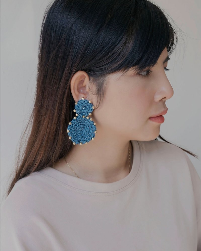 Rachaburi Earrings (Navy Blue) (clip-on / piercing) - 耳环/耳夹 - 其他材质 蓝色