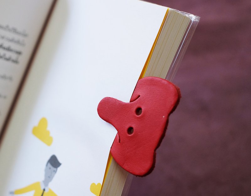 Leather Bookmark / Cute Animal Bookmark / Gift for Book Lovers - Elephant Red - 书签 - 真皮 红色