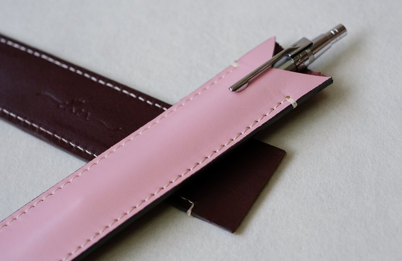 BILLIE Pink&Brown Leather Cute Pen Case/ Pen Holder/ Apple Pen Soft Cover - 笔筒/笔座 - 真皮 咖啡色