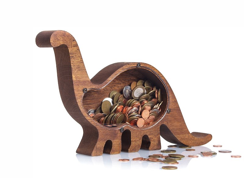 Dinosaur wood piggy bank Vacation adventure fund savings Clear coin bank - 储蓄罐 - 木头 