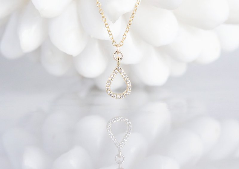 【14KGF】Necklace,Tiny CZ-Teardrop- - 项链 - 玻璃 金色