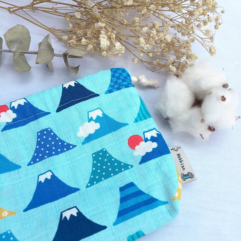 日本富士山 - 束口袋 - 米色 蓝色 | 海柏手作 - 化妆包/杂物包 - 棉．麻 蓝色