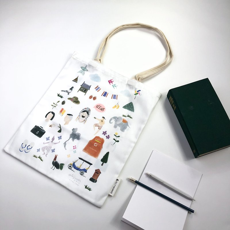 Tote bag : Hello Thailand - 侧背包/斜挎包 - 聚酯纤维 白色