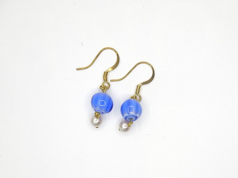 琉璃 珍珠 耳环 特别推荐款 - 耳环/耳夹 - 玻璃 蓝色