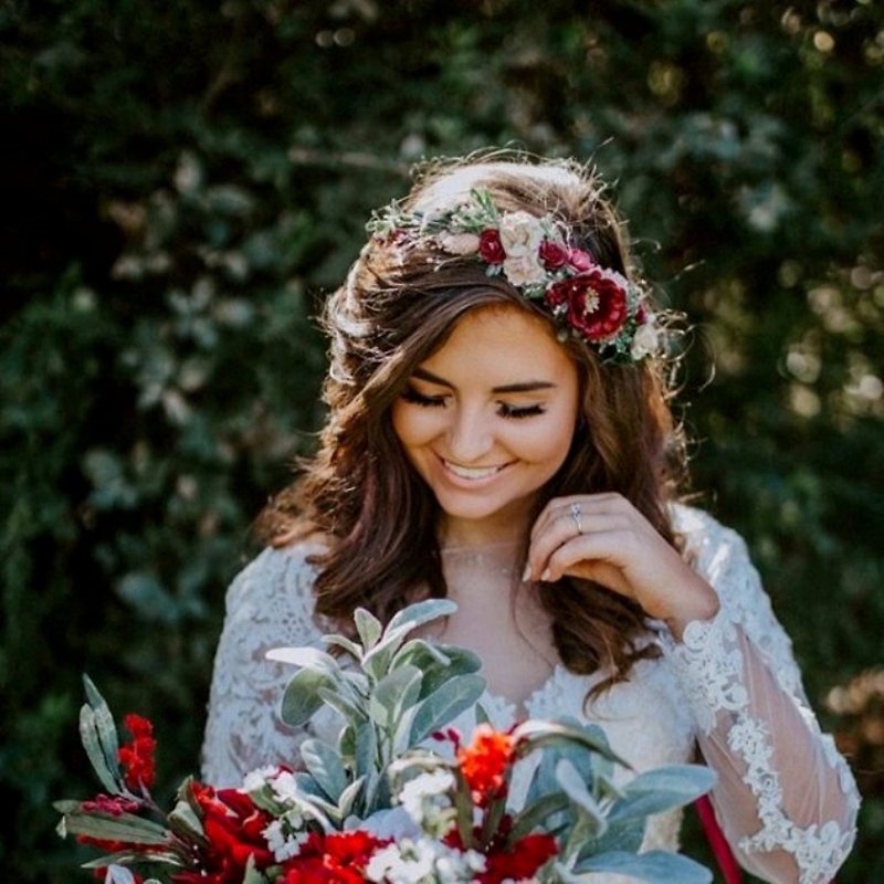 Burgundy Blush flower crown, Wedding flower crown, Burgundy floral crown - 发饰 - 纸 红色