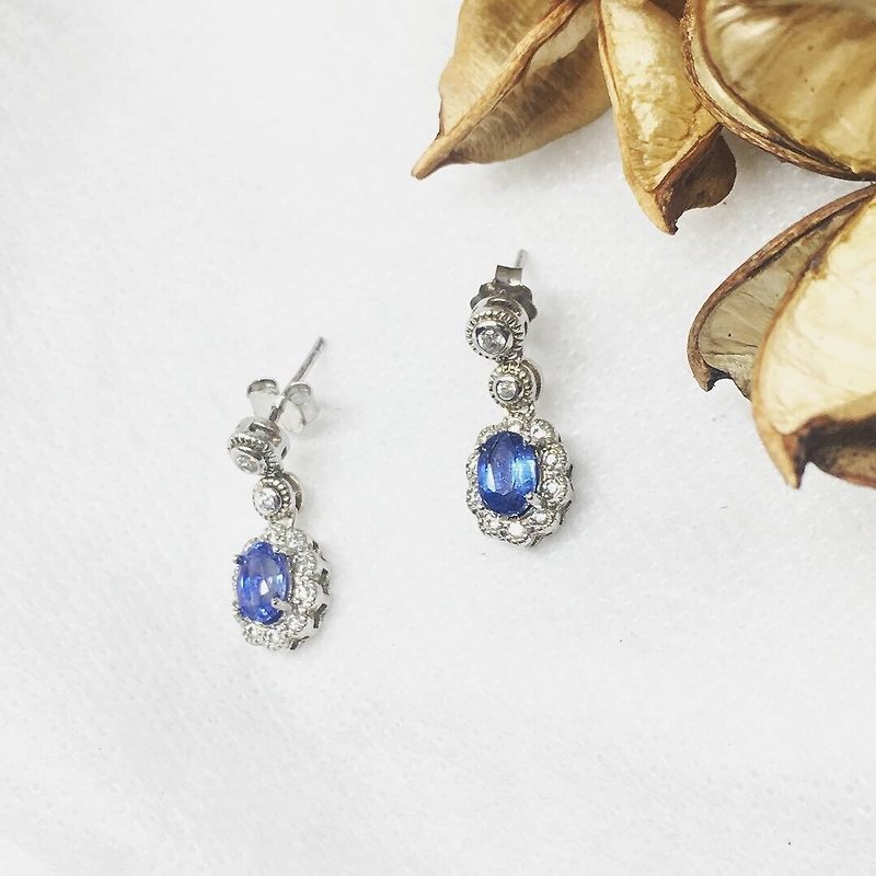 蓝晶石天然宝石纯银耳环 - 耳环/耳夹 - 银 蓝色
