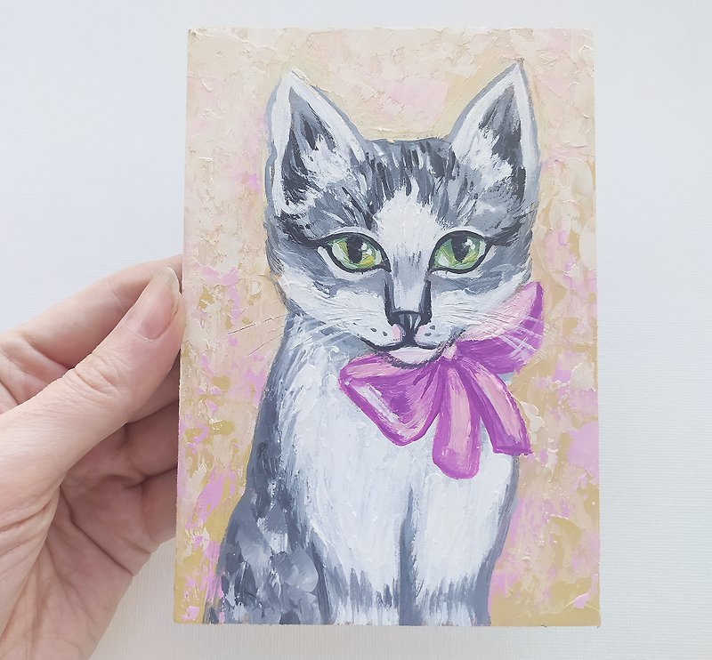 Kitten painting oil painting portrait of cat art animal impasto original art - 墙贴/壁贴 - 其他材质 粉红色
