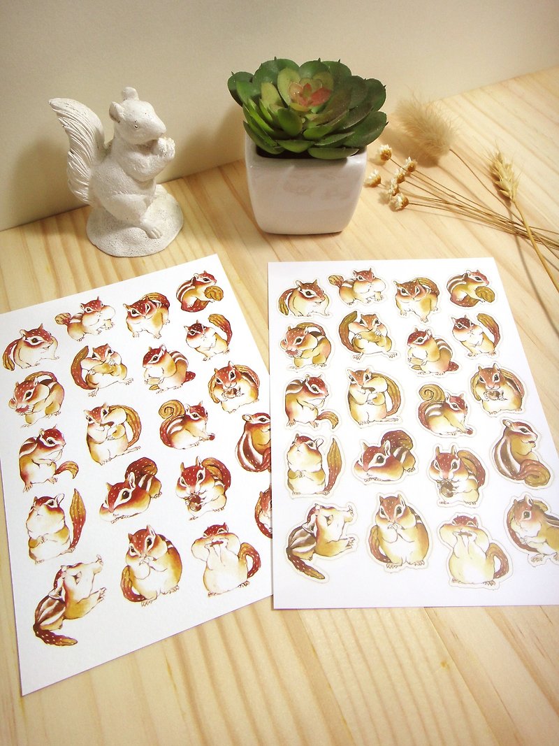 棕色系松鼠贴纸+明信片组 - 卡片/明信片 - 纸 多色
