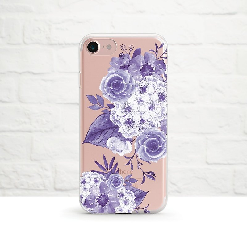繁花-紫渲-防摔透明软壳- iPhone 14, pro max, SE3 Samsung - 手机壳/手机套 - 硅胶 紫色