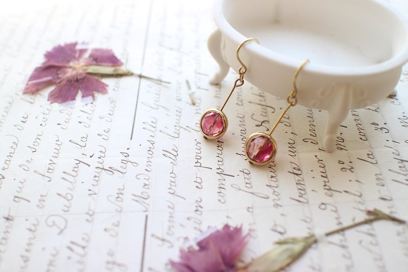 小红莓-捷克珠 黄铜耳环-可改夹 - 耳环/耳夹 - 铜/黄铜 多色