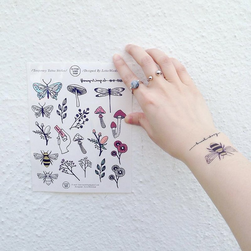 大自然系纹身贴纸 / 花草 蜻蜓 蝴蝶 蜜蜂 磨菇 - 纹身贴 - 纸 