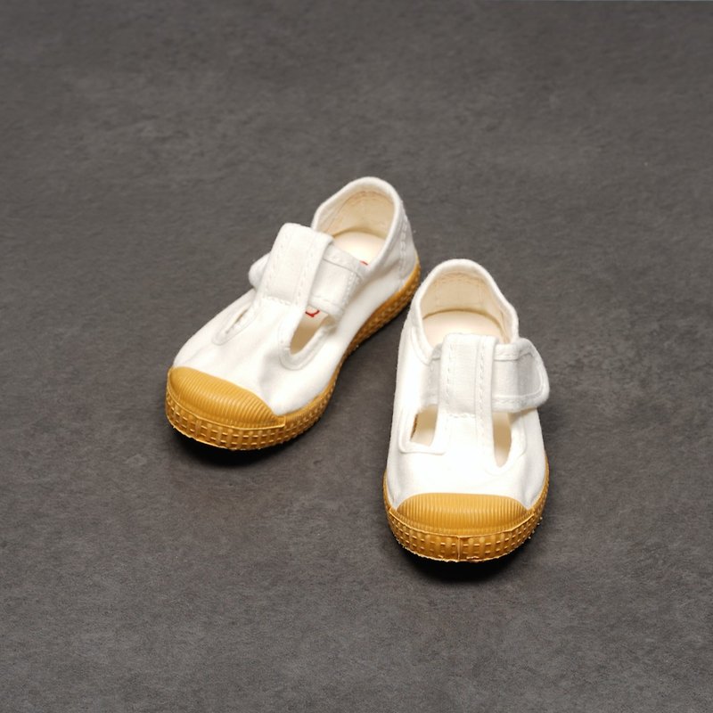 西班牙帆布鞋CIENTA J77997 05 白色  黄底 经典布料 童鞋 T字款 - 童装鞋 - 棉．麻 白色