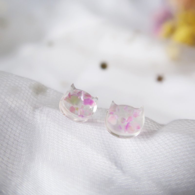 贝壳紫猫 耳环 - 耳环/耳夹 - 树脂 