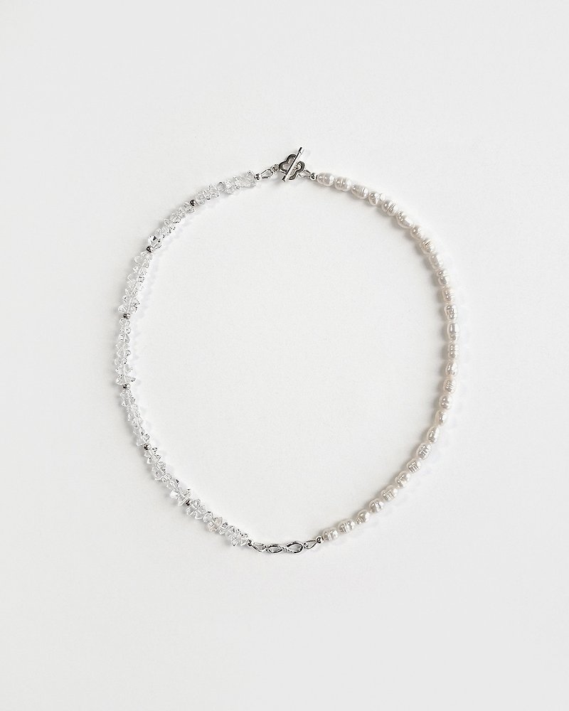 赫基默钻石与淡水珍珠短项链 - 项链 - 珍珠 白色