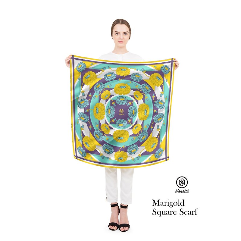 Marigold Square Scarf (Personalized name) - 丝巾 - 丝．绢 多色