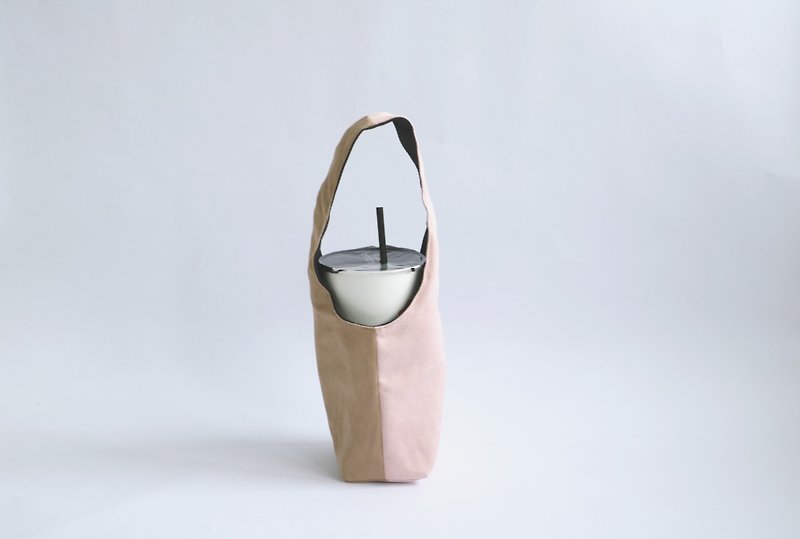 MaryWil麂皮双面环保杯套饮料提袋-卡其x粉红 - 随行杯提袋/水壶袋 - 聚酯纤维 粉红色