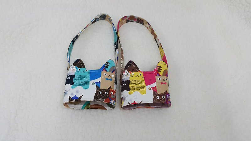 2019猫山猫海/二色  猫耳朵带着走环保饮料杯套提袋/双面可用 - 随行杯提袋/水壶袋 - 棉．麻 多色