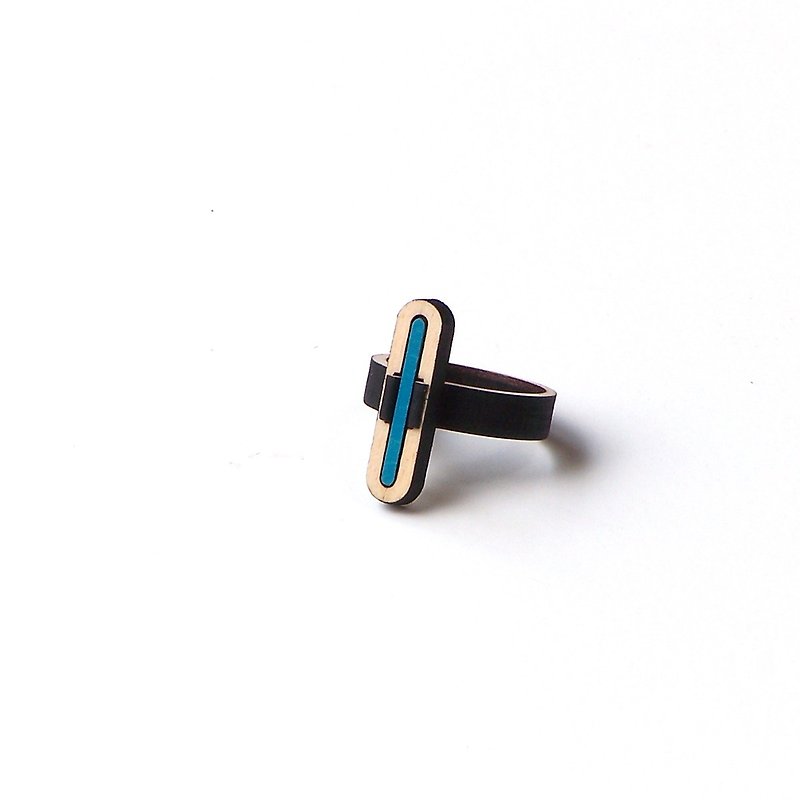 Stylish laser cut wooden ring - model 4/2 - 戒指 - 木头 蓝色