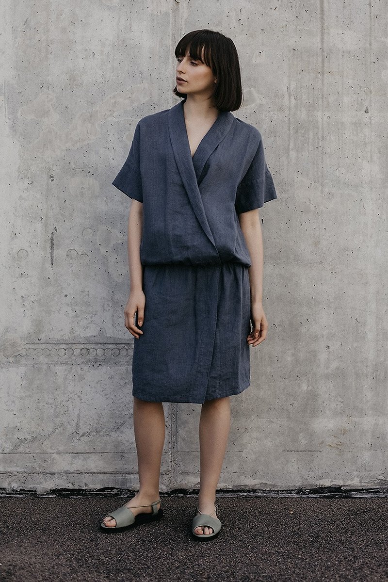 Linen Dress Motumo – 18S7 - 洋装/连衣裙 - 亚麻 