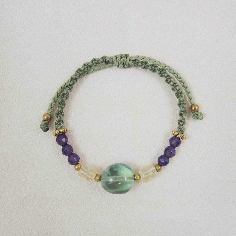 纯粹 / 天然石x巴西蚕丝蜡线手环 - 手链/手环 - 宝石 绿色