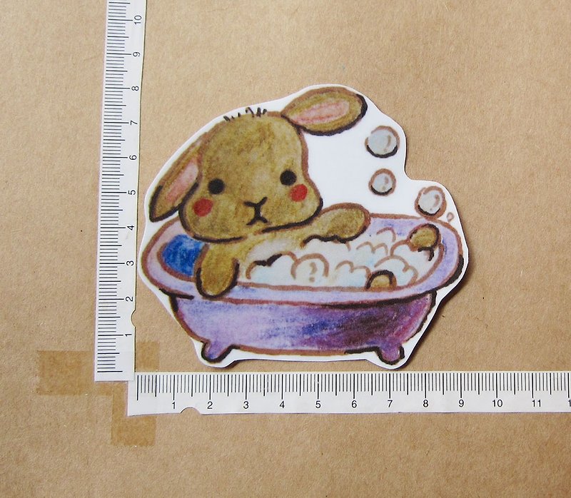 手绘插画风格 完全 防水贴纸 洗澡 泡澡 棕色野兔 - 贴纸 - 防水材质 咖啡色