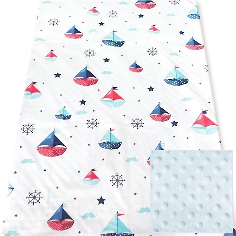 Minky多功能 点点颗粒 携带毯婴儿毯冷气毯被 蓝色-帆船 - 婴儿床上用品 - 棉．麻 蓝色