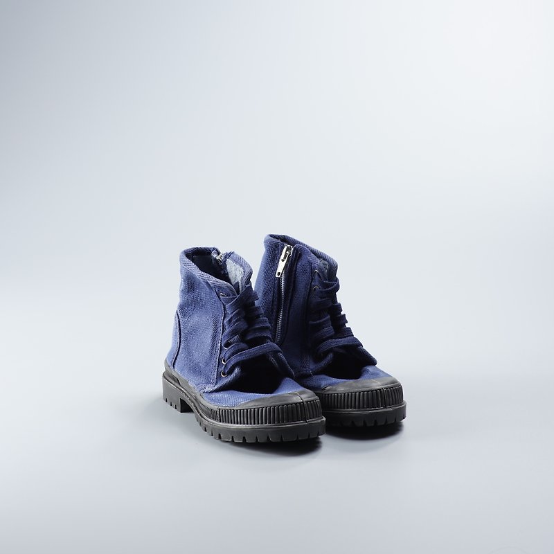 西班牙帆布鞋 冬季刷毛 蓝色 黑头 洗旧  880777 大人尺寸 - 女款休闲鞋 - 棉．麻 蓝色