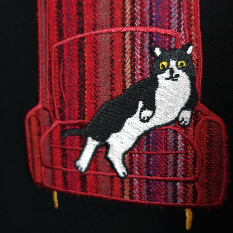 【沙发猫】 长袖补丁口袋洋装 - 洋装/连衣裙 - 棉．麻 黑色