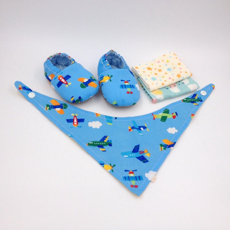 H.B.S.度晬宝宝礼盒-飞机玩具(学步鞋、手帕、领巾) - 满月礼盒 - 棉．麻 蓝色