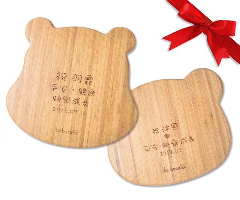 la-boos 天然竹儿童餐具-熊猫/河马/小象-定制化文字版 - 满月礼盒 - 竹 