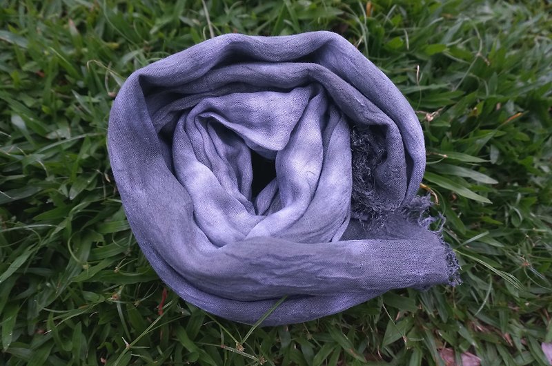 菱角壳染灰紫色绳索纹棉披肩围巾 - 丝巾 - 棉．麻 灰色