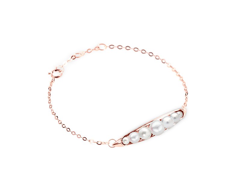 淡水珍珠手链 14K玫瑰金饰品 设计师极简主义手链 六月诞生石手链 - 手链/手环 - 珍珠 白色