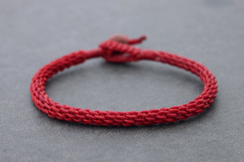 红色编织袖口手镯简单手工编织的腕带 - 手链/手环 - 棉．麻 