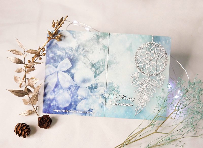 自家设计心意圣诞卡 - 花卉捕梦网 - 卡片/明信片 - 纸 蓝色