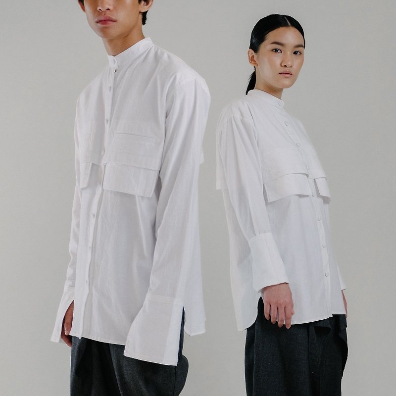 UNISEX - THE SHIRT (WHITE) - 男装衬衫 - 棉．麻 白色