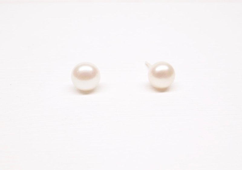二毛银【净白天然珍珠5mm纯银耳针】一对 - 耳环/耳夹 - 其他金属 银色