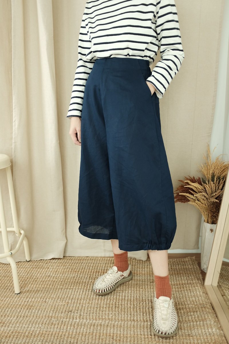 WHITEOAKFACTORY Momo loose pant - Navy linen trousers - 女装长裤 - 棉．麻 蓝色